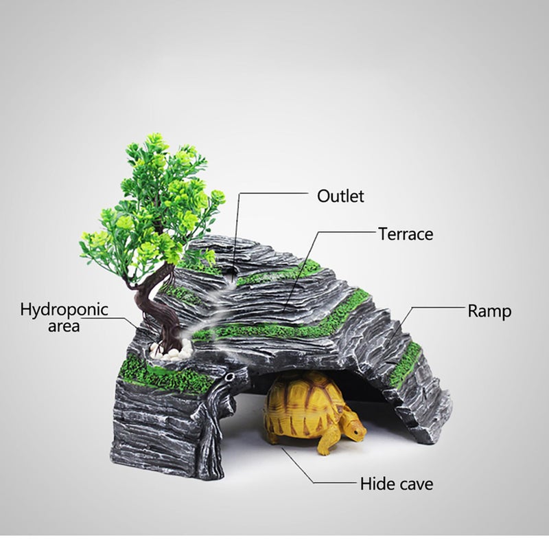 OMEM Reptile Box Shelter Terrarium Hideout Caves Turtle Ramp Basking Platform Habitat Decor Humidify Hide Cave Resin Rock - Image 5